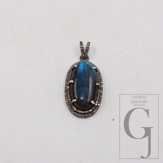 1pc Beautiful designer labradorite pendant Rosecut pave diamond pendant 925 sterling silver handmade finish diamond charms necklace pendant