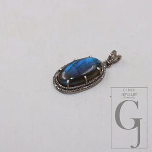 1pc Beautiful Designer Labradorite Pendant Rosecut Pave Diamond Pendant 925 Sterling Silver Handmade Finish Diamond Charms Necklace Pendant