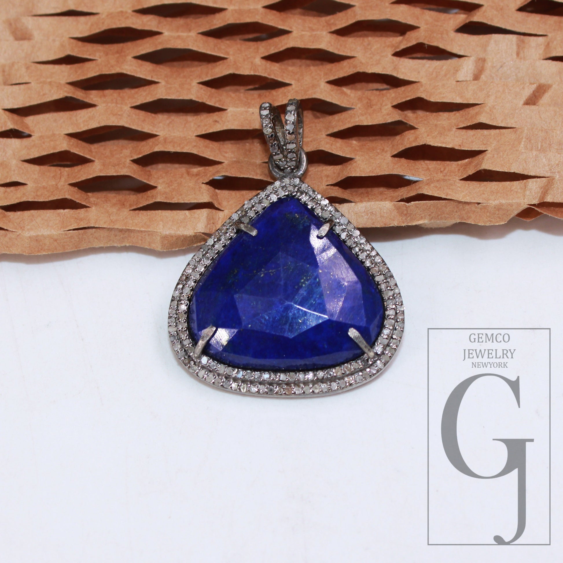 1pc Beautiful Designer Lapis Pendant Rosecut Pave Diamond Pendant 925 Sterling Silver Handmade Finish Diamond Charm Necklace Pendant Jewelry