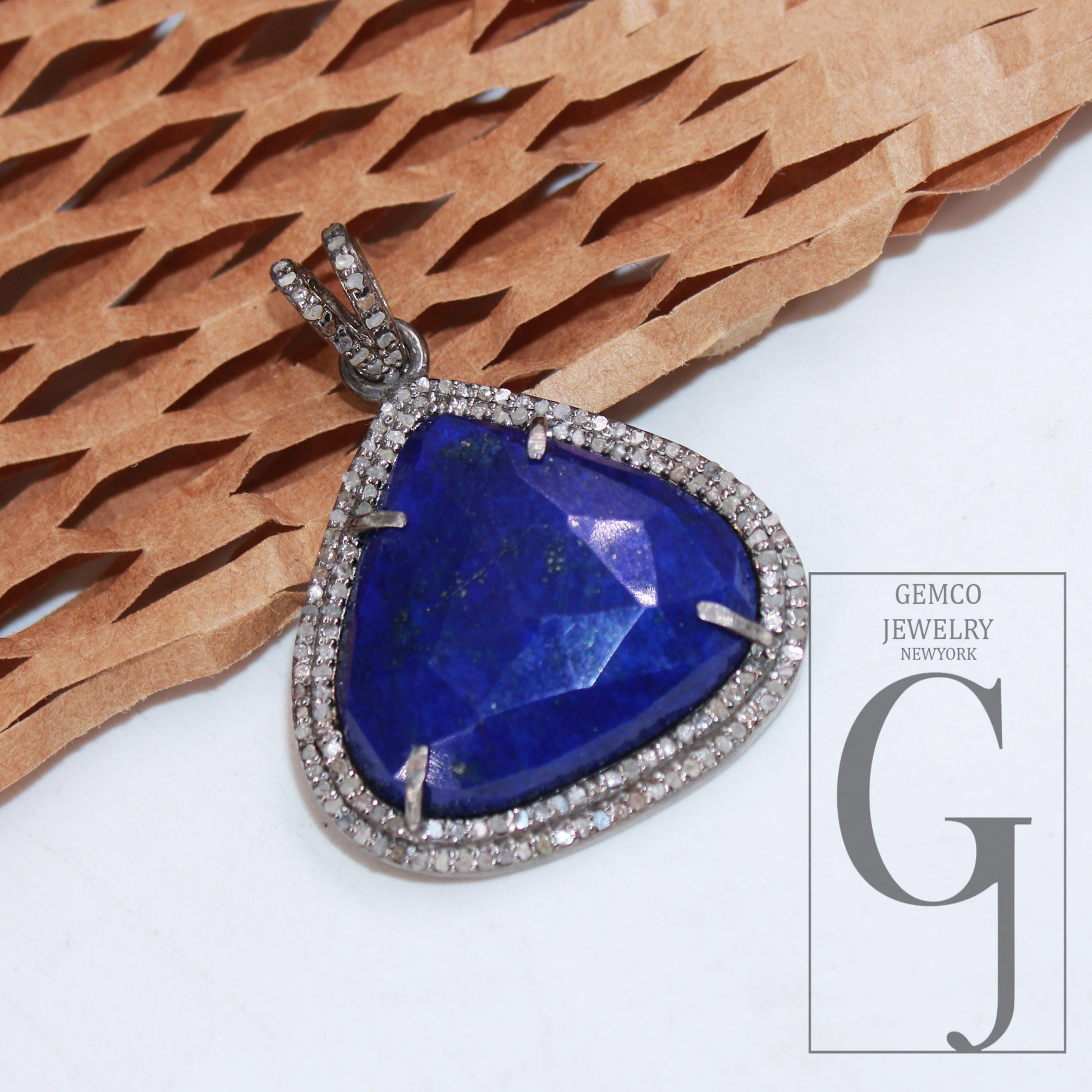 1pc Beautiful Designer Lapis Pendant Rosecut Pave Diamond Pendant 925 Sterling Silver Handmade Finish Diamond Charm Necklace Pendant Jewelry