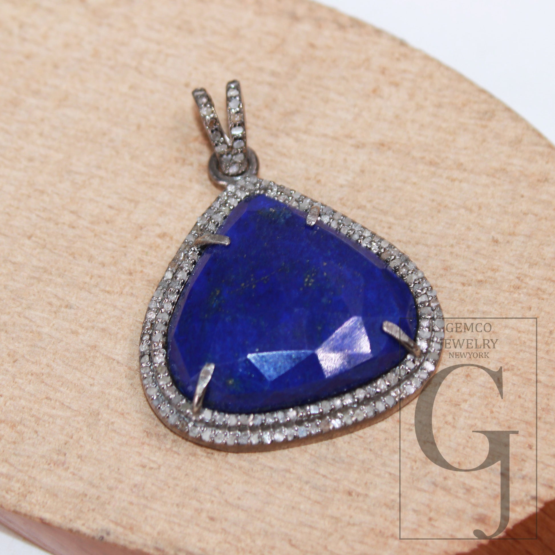 1pc Beautiful Designer Lapis Pendant Rosecut Pave Diamond Pendant 925 Sterling Silver Handmade Finish Diamond Charm Necklace Pendant Jewelry