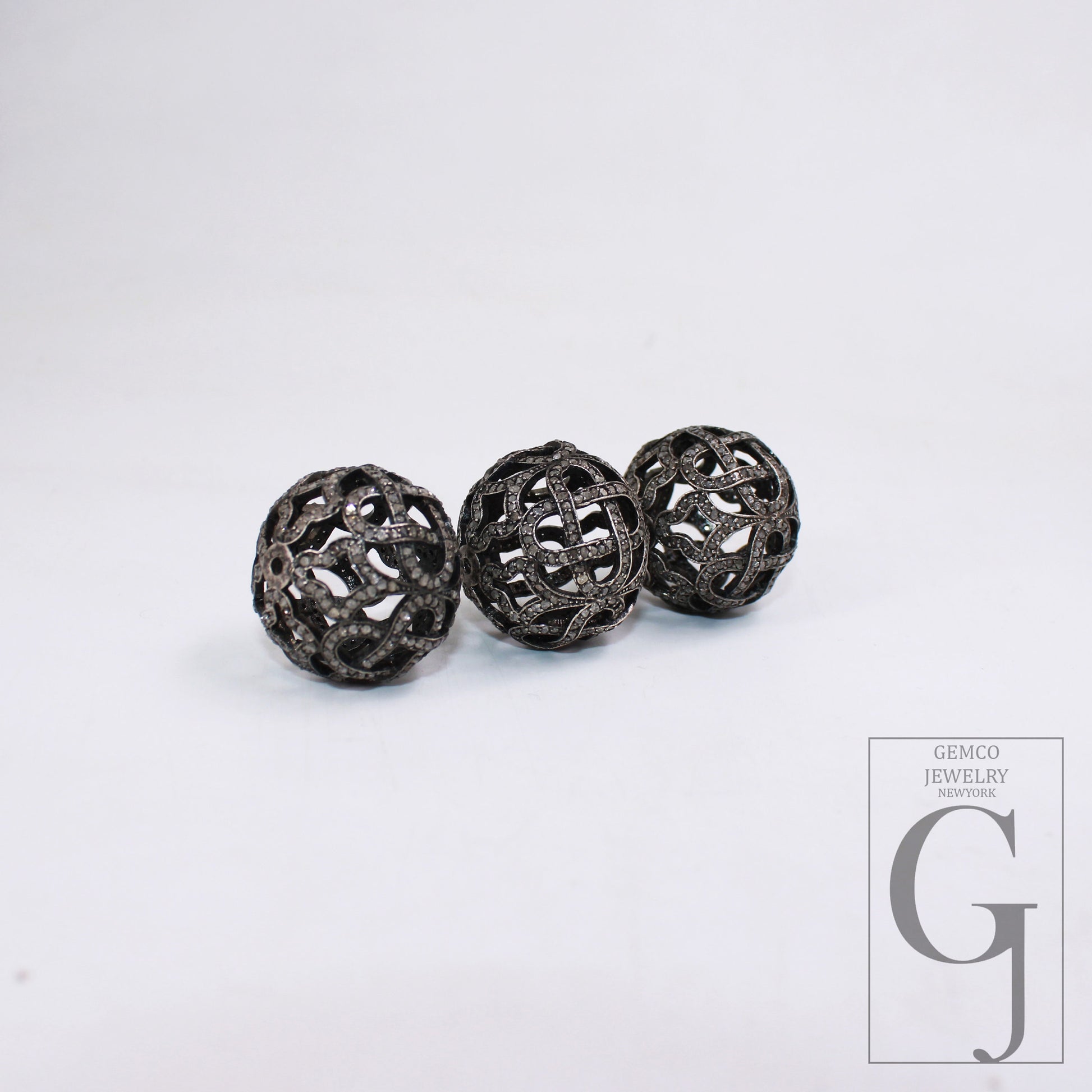 1pc Big Size 24mm Oxidized Rocecut Pave Diamond Bead 925 Sterling Silver Handmade Silver Finish Diamond Necklace Making Supplies