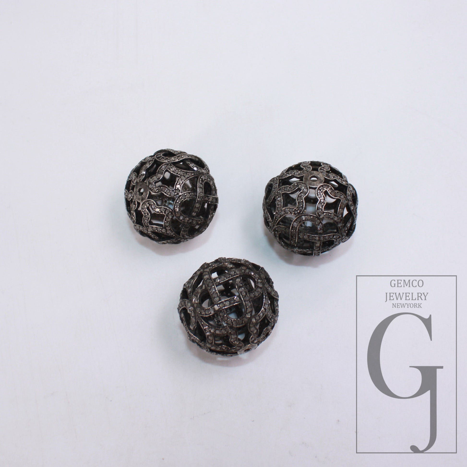 1pc Big Size 24mm Oxidized Rocecut Pave Diamond Bead 925 Sterling Silver Handmade Silver Finish Diamond Necklace Making Supplies