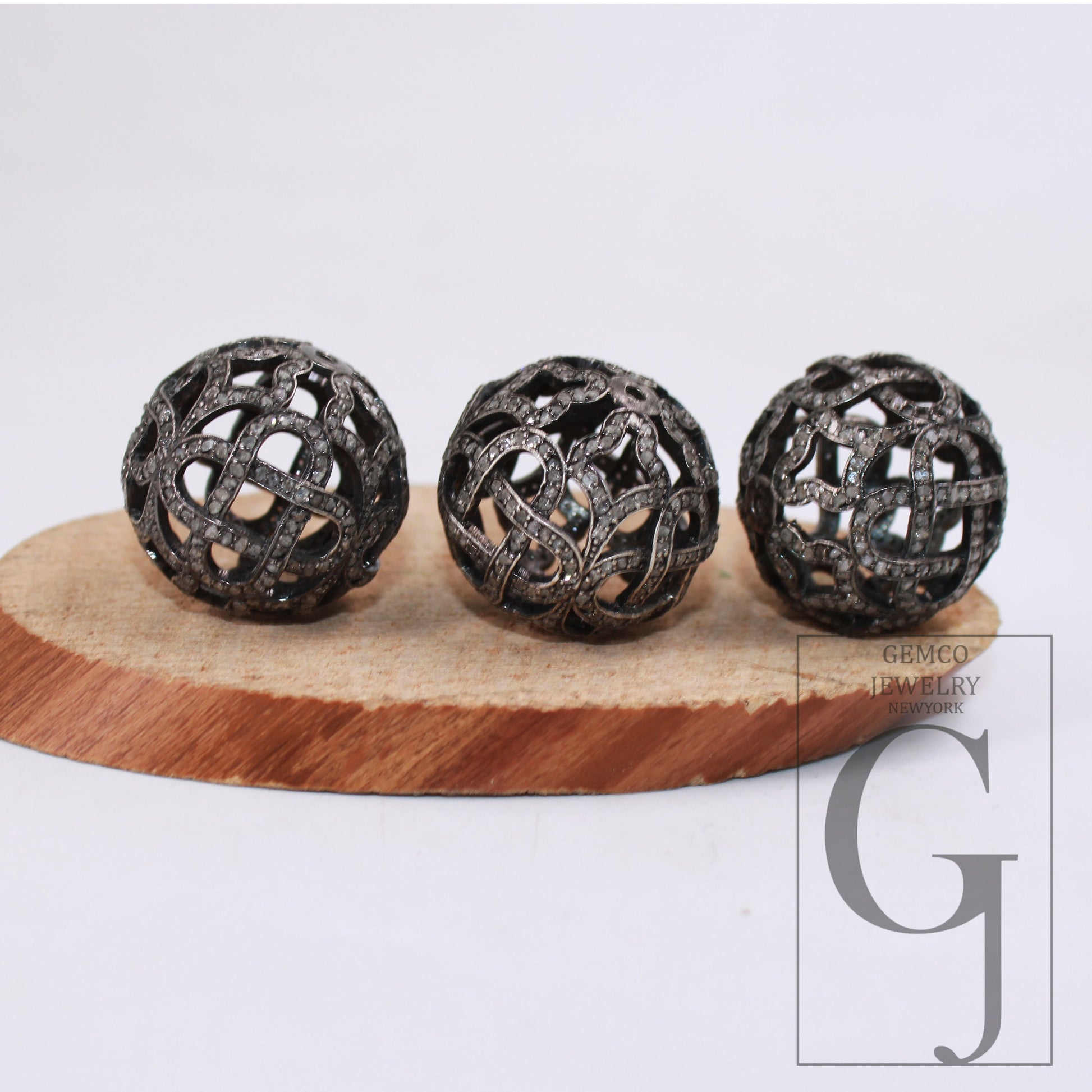 1pc Big Size 24mm Oxidized Rocecut Pave Diamond Bead 925 Sterling Silver Handmade Silver Finish Diamond Necklace Making Supplies