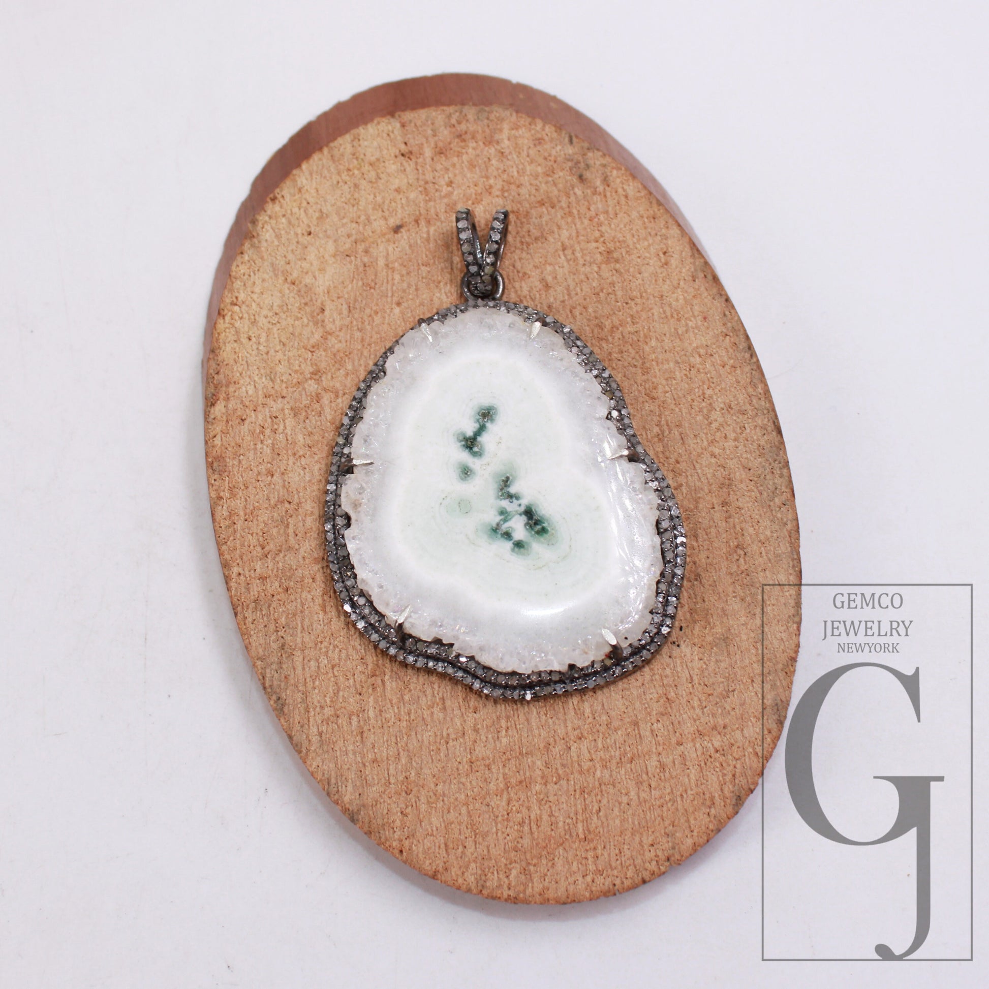 White SOLAR Agate pendant Druzy Agate Slice Rosecut pave diamond pendant 925 sterling silver handmade finish diamond charm necklace pendant