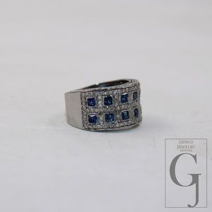 AAA Princess Cut Square Blue Sapphire  Ring Designer Rosecut Pave Diamond Rings 925 Sterling Silver Handmade Silver Finish Diamond Ring