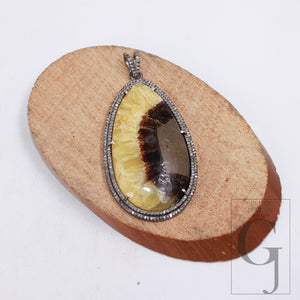 1pc Septarian Jasper Pendant Gemstone Designer Rosecut Pave Diamond Pendant 925 Sterling Silver Handmade Finish Diamond Necklace Pendant