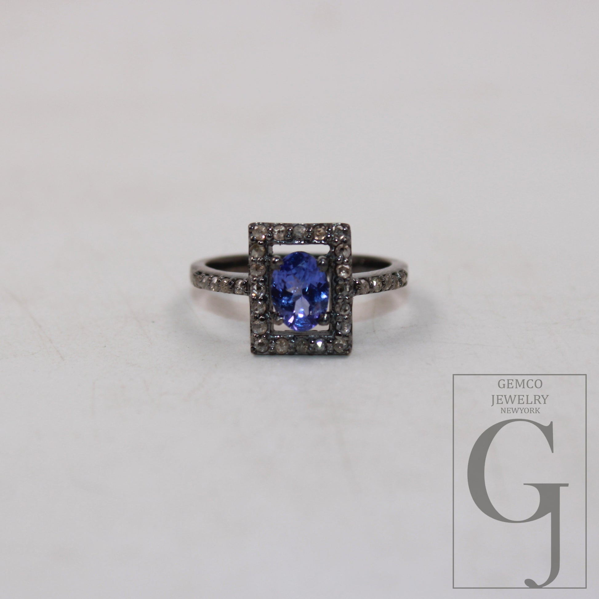 Antique look natural tanzanite ring Rosecut pave diamond rings 925 sterling silver handmade silver finish diamond ring statement jewelry