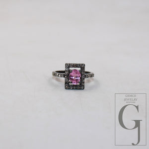 1pc Beautiful Pink Tourmaline Ring Designer Rosecut Pave Diamond Rings 925 Sterling Silver Handmade Silver Finish Diamond Gift Ring Jewelry