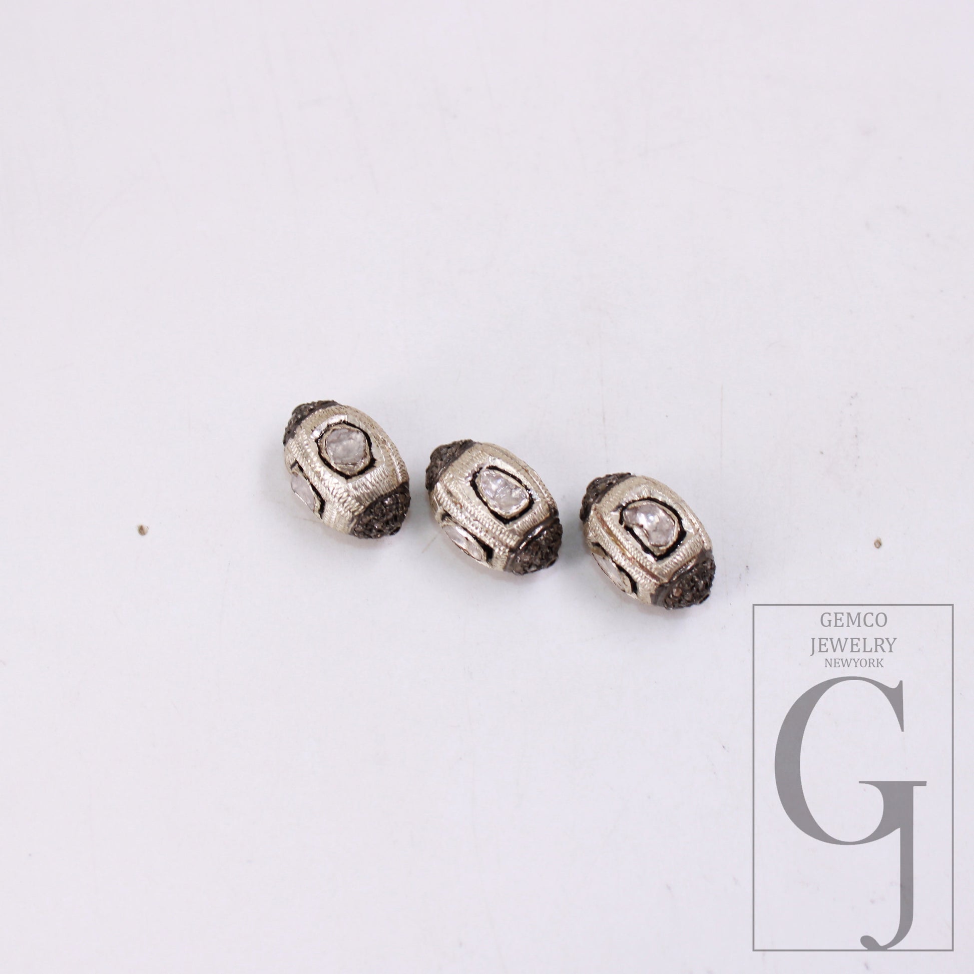 Silver polki design Rosecut pave diamond bead 925 sterling silver handmade silver finish flat slice diamond bead jewelry necklace supplies