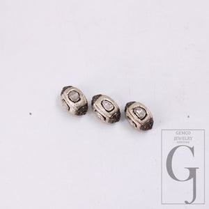 Silver polki design Rosecut pave diamond bead 925 sterling silver handmade silver finish flat slice diamond bead jewelry necklace supplies