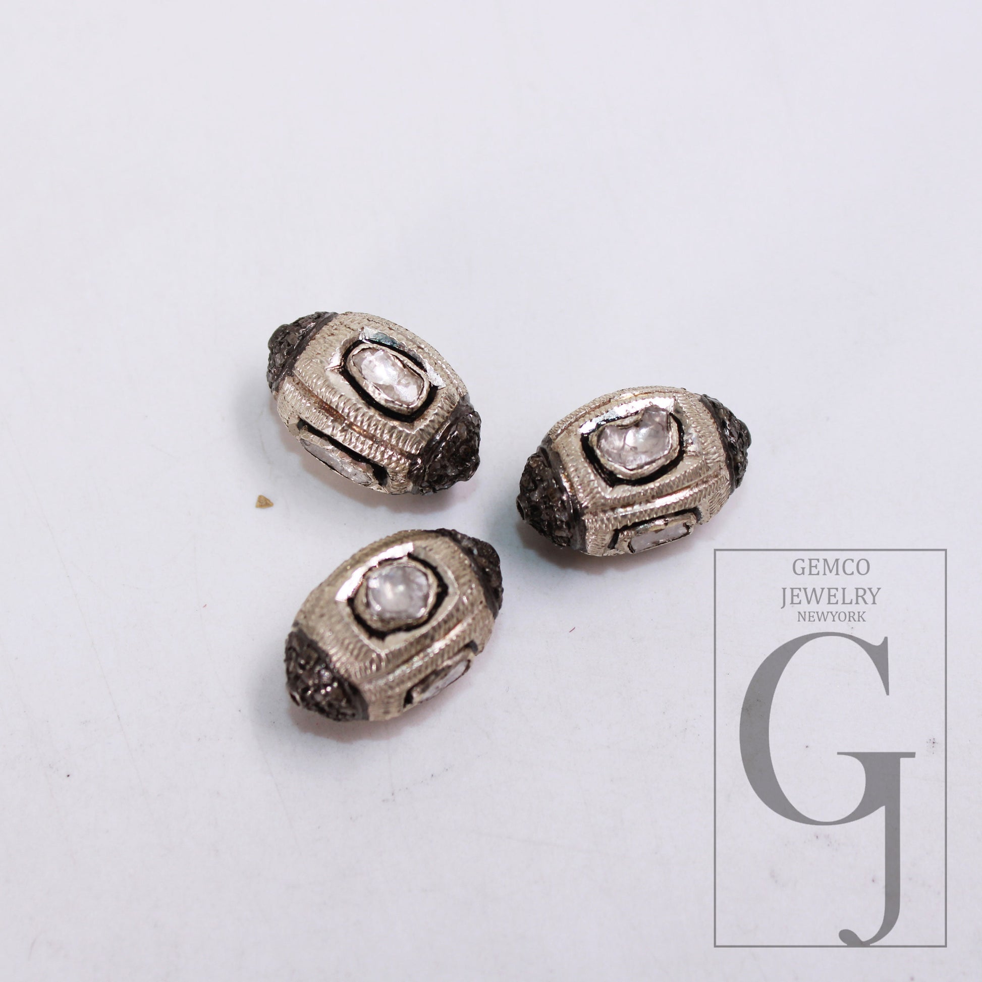 Silver polki design Rosecut pave diamond bead 925 sterling silver handmade silver finish flat slice diamond bead jewelry necklace supplies