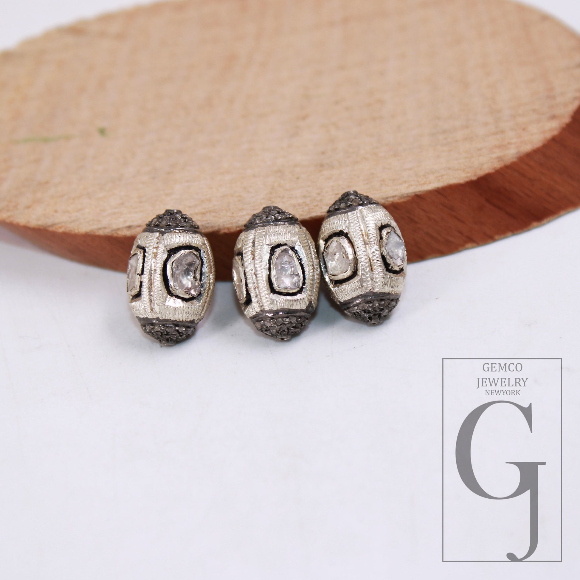 Silver polki design Rosecut pave diamond bead 925 sterling silver handmade silver finish flat slice diamond bead jewelry necklace supplies