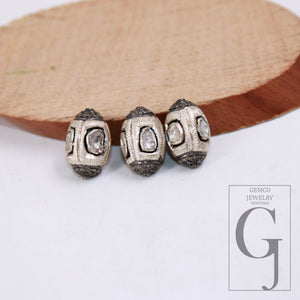 Silver polki design Rosecut pave diamond bead 925 sterling silver handmade silver finish flat slice diamond bead jewelry necklace supplies