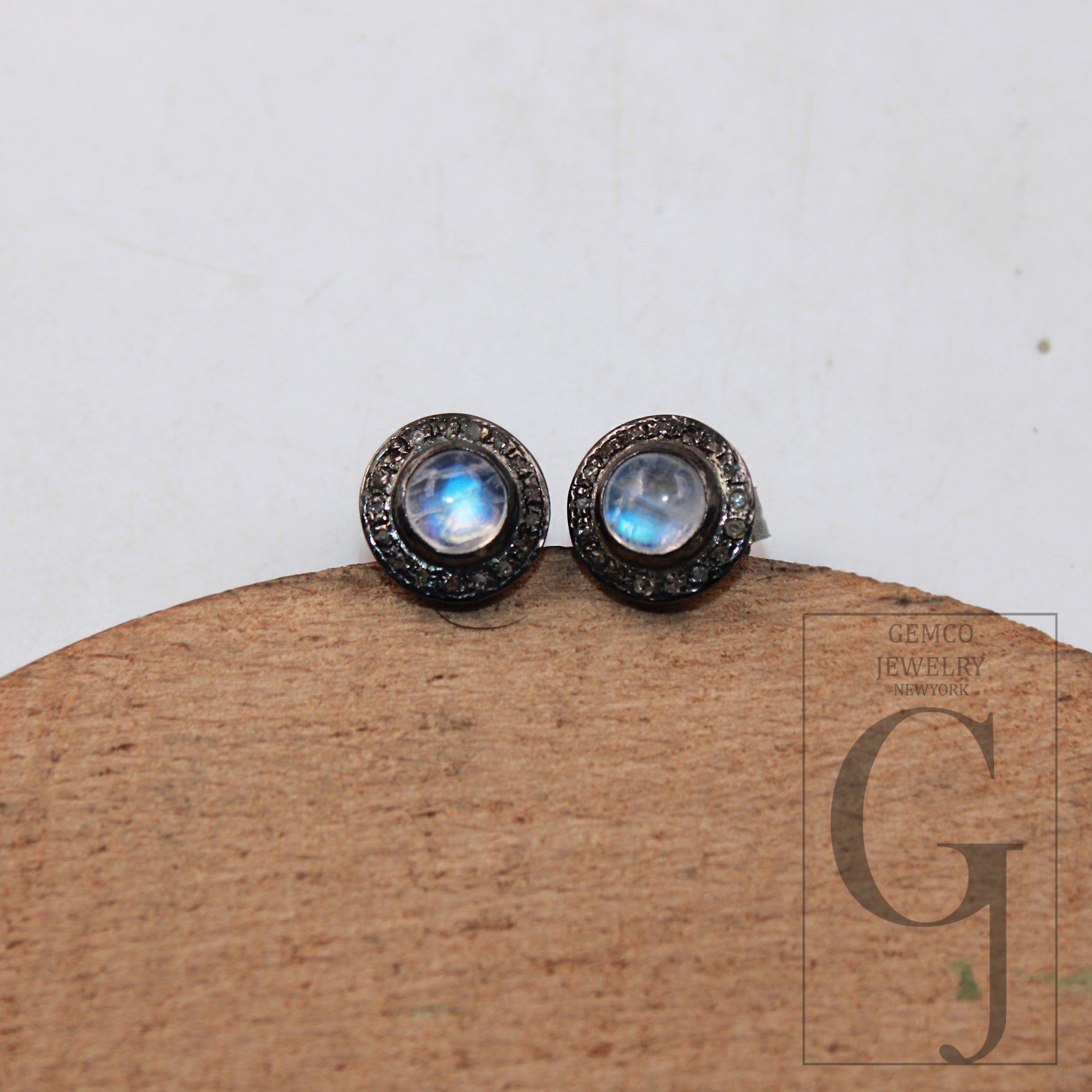 Pave Diamond Moonstone Stud Earring Pave Diamond Earring 925 Sterling Silver Earring Pave Diamond Silver Earring Diamond Earring Jewelry