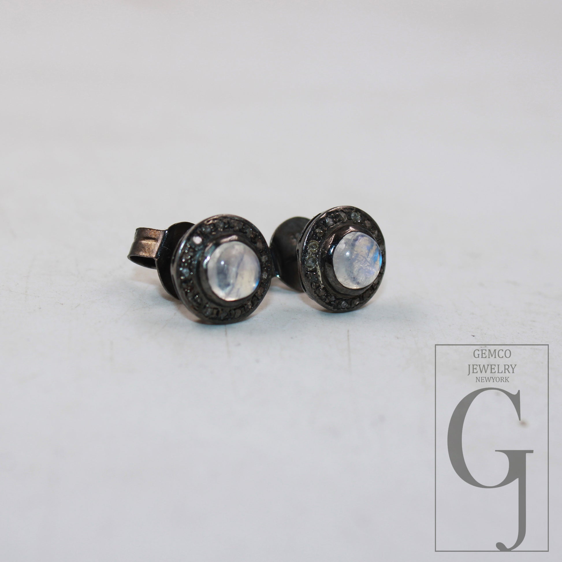 Pave Diamond Moonstone Stud Earring Pave Diamond Earring 925 Sterling Silver Earring Pave Diamond Silver Earring Diamond Earring Jewelry