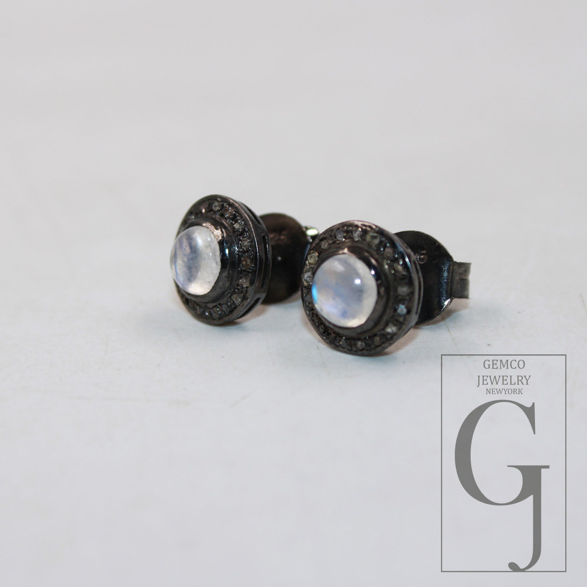 Pave Diamond Moonstone Stud Earring Pave Diamond Earring 925 Sterling Silver Earring Pave Diamond Silver Earring Diamond Earring Jewelry