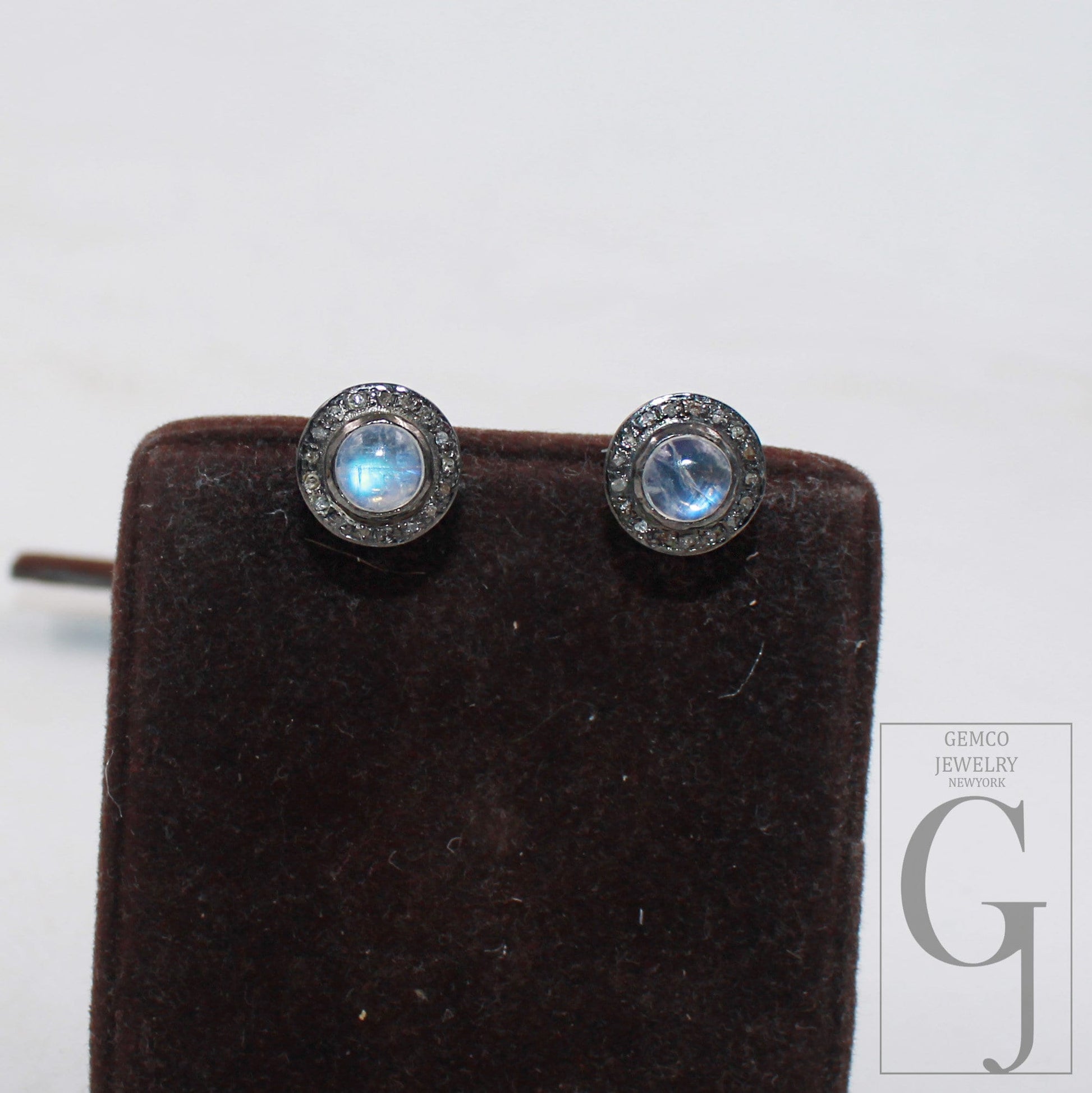 Pave Diamond Moonstone Stud Earring Pave Diamond Earring 925 Sterling Silver Earring Pave Diamond Silver Earring Diamond Earring Jewelry