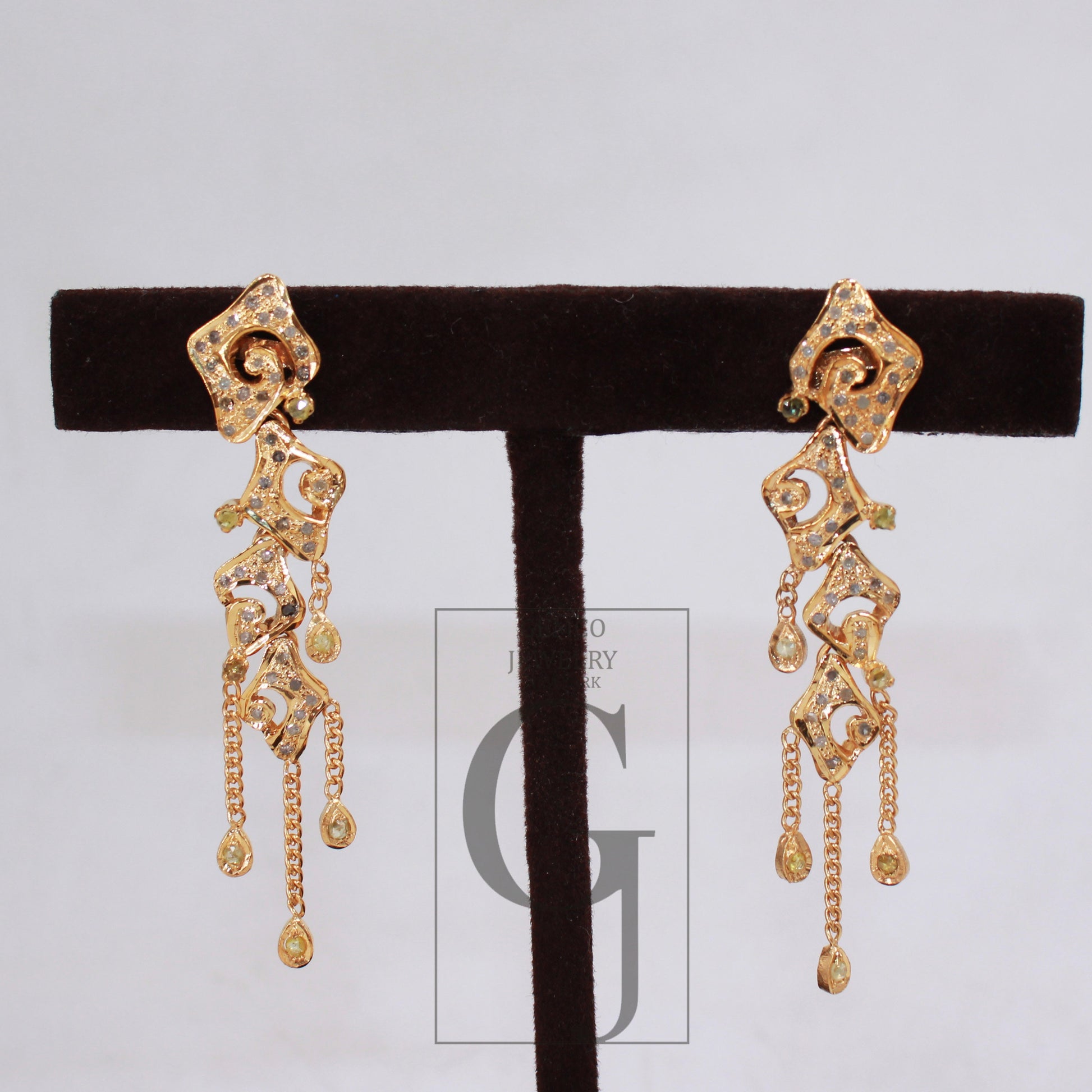 Antique Golden Designer Rosecut Pave Diamond Earrings 925 Sterling Silver Handmade Silver Finish Diamond Jewelry Earrings