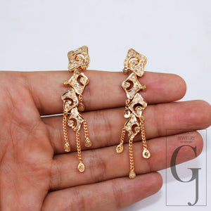 Antique golden designer Rosecut pave diamond earrings 925 sterling silver handmade silver finish diamond jewelry earrings