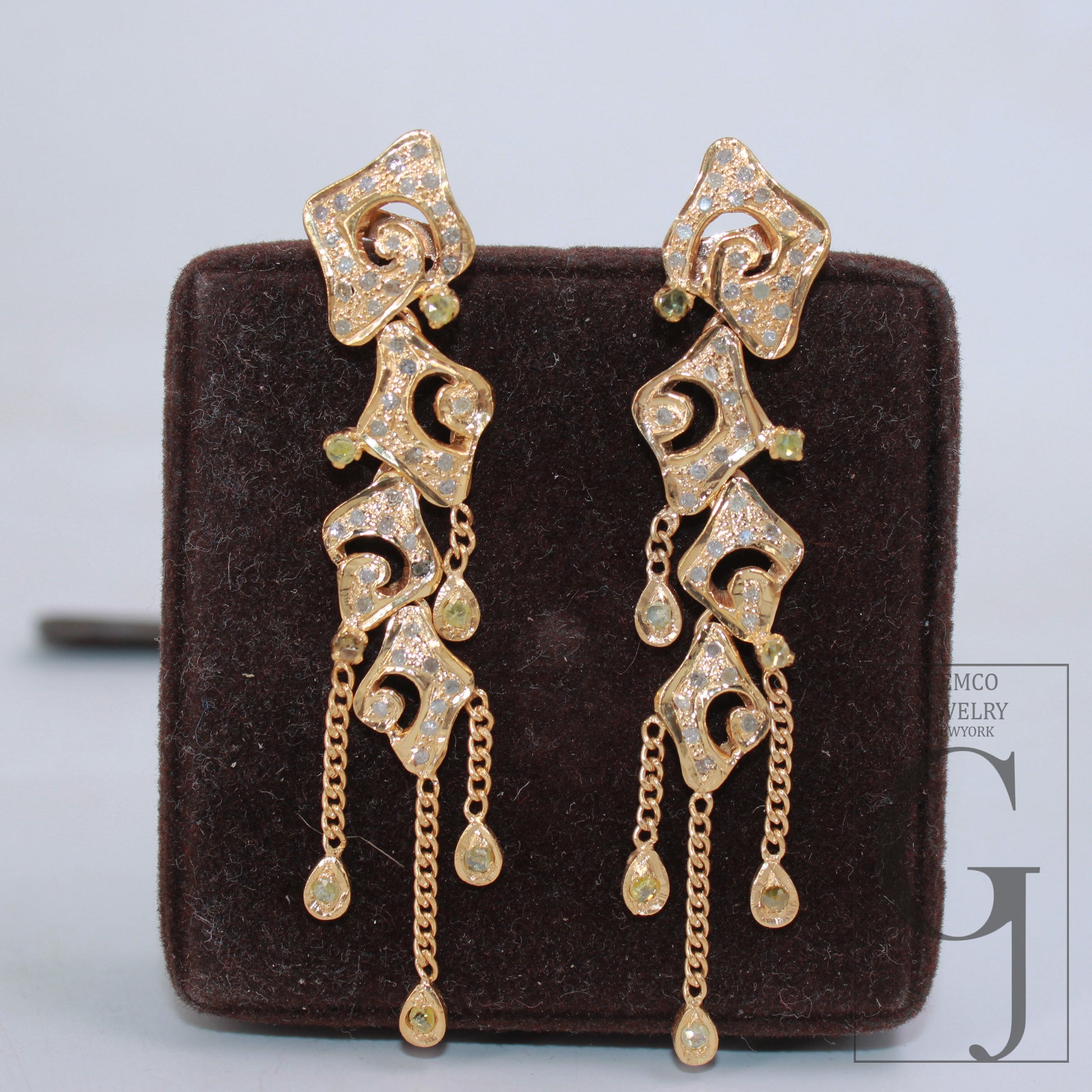 Antique Golden Designer Rosecut Pave Diamond Earrings 925 Sterling Silver Handmade Silver Finish Diamond Jewelry Earrings