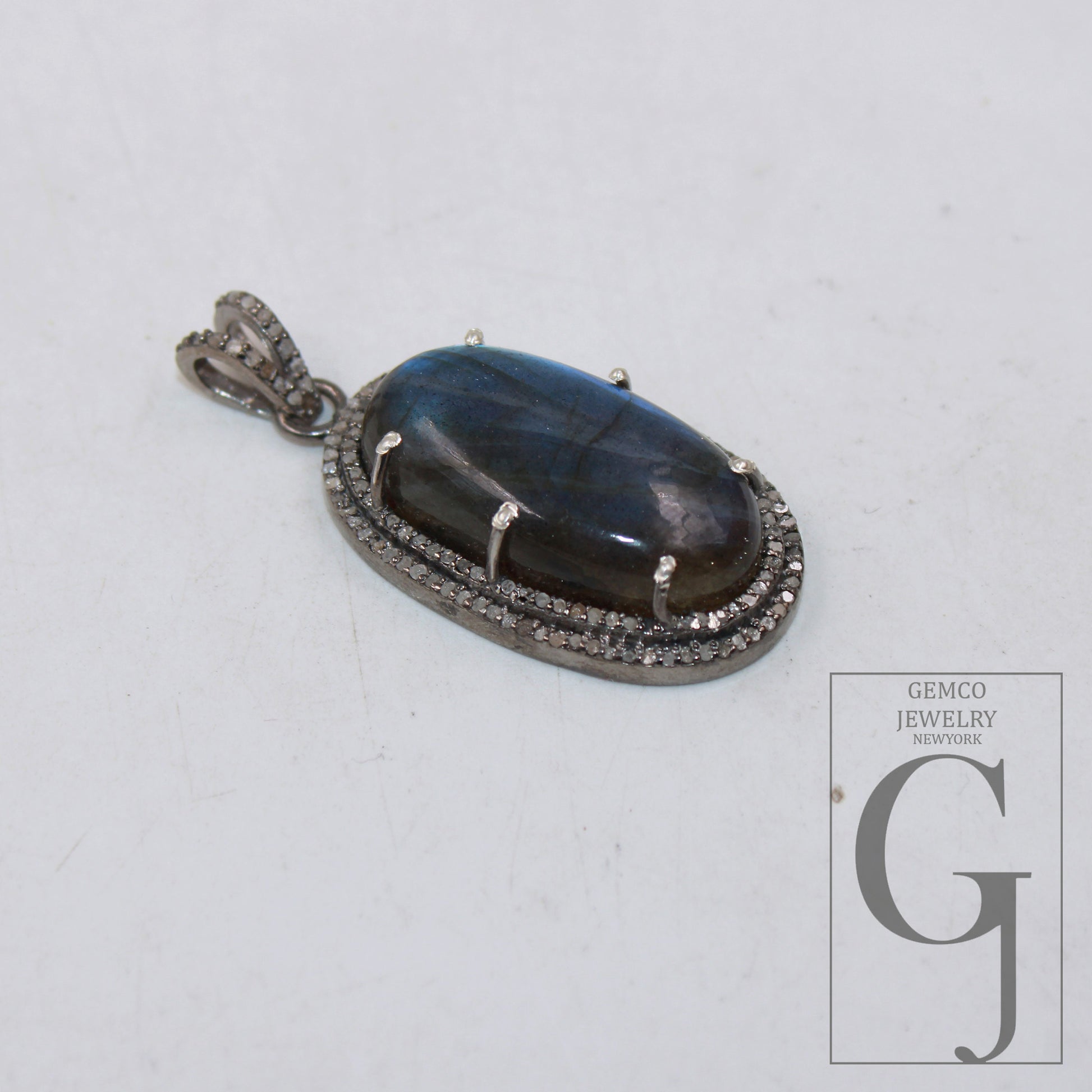 1pc Beautiful Designer Labradorite Pendant Rosecut Pave Diamond Pendant 925 Sterling Silver Handmade Finish Diamond Charms Necklace Pendant