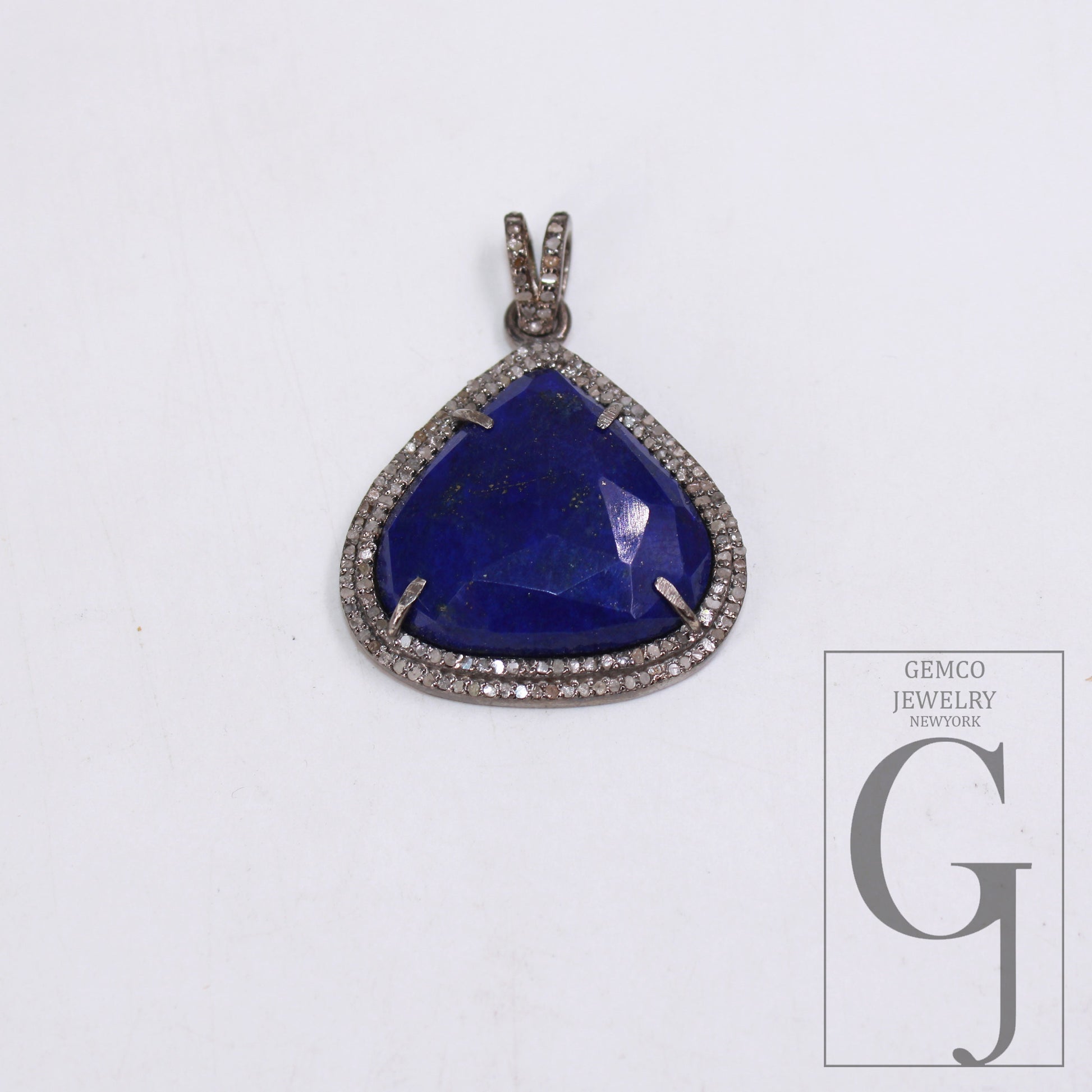 1pc Beautiful Designer Lapis Pendant Rosecut Pave Diamond Pendant 925 Sterling Silver Handmade Finish Diamond Charm Necklace Pendant Jewelry