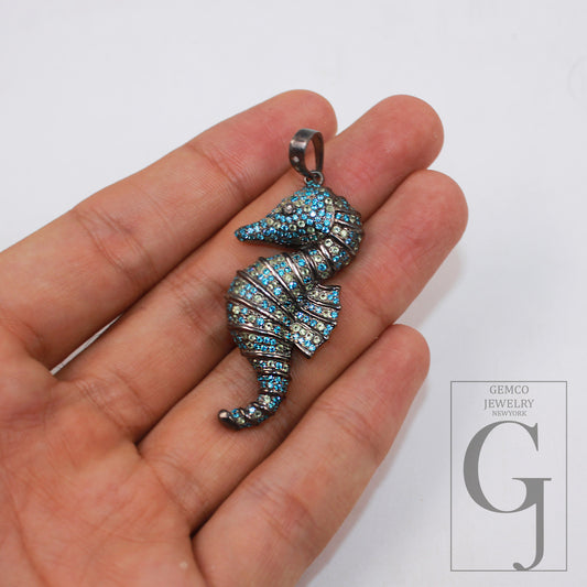 Beautiful seahorse pendant designer Rosecut pave apatite pendant 925 sterling silver handmade finish peridot charms necklace pendant