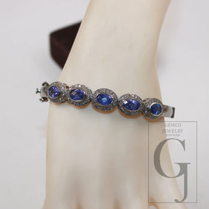 Antique Oxidized Look Tanzanite Bangle Rosecut Pave Diamond Bracelet 925 Sterling Silver Handmade Finish Diamond Bangle Bracelet Jewelry