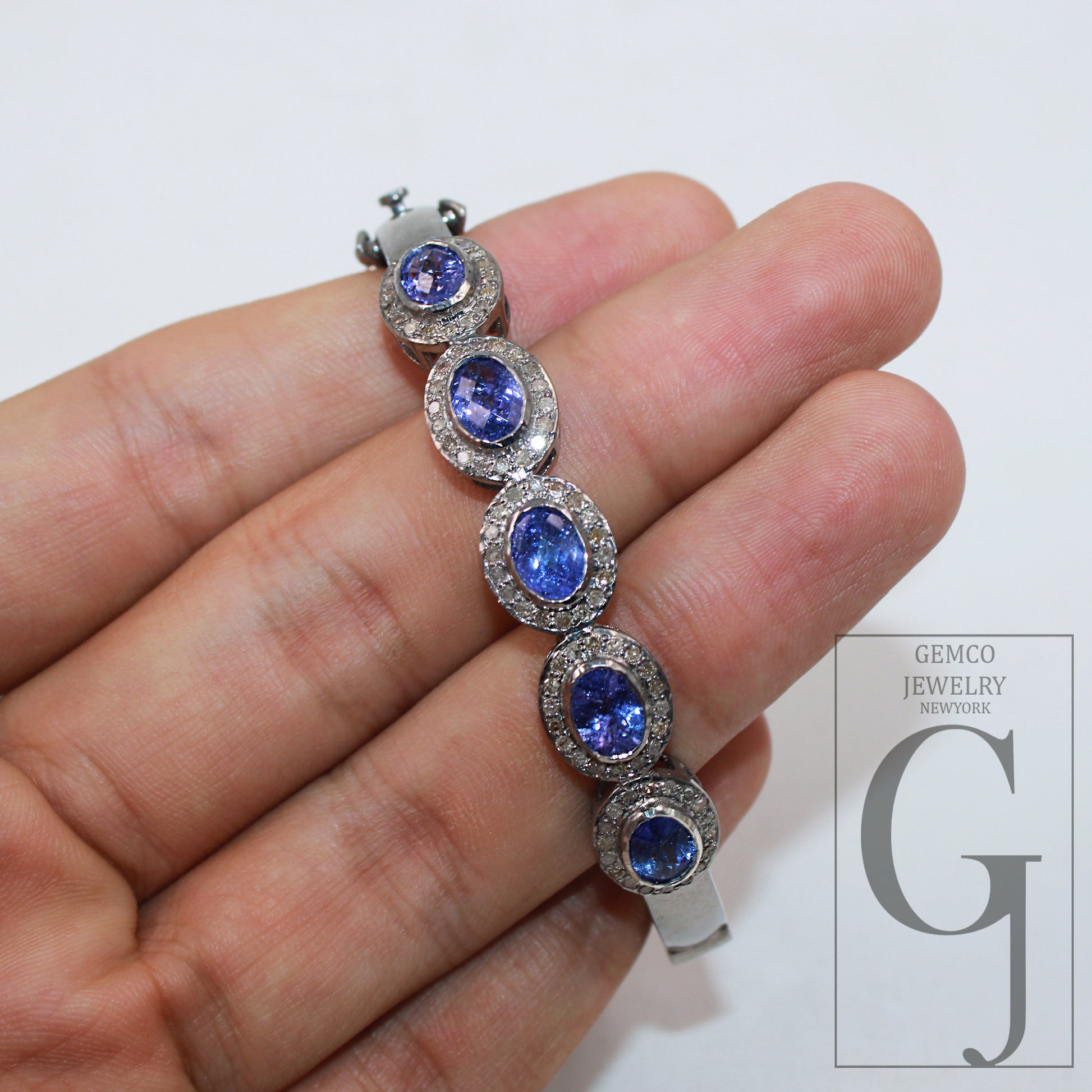 Antique Oxidized Look Tanzanite Bangle Rosecut Pave Diamond Bracelet 925 Sterling Silver Handmade Finish Diamond Bangle Bracelet Jewelry