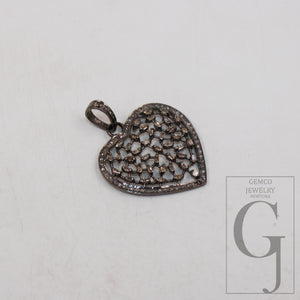 Baguette diamond designer heart love pendant Rosecut pave diamond pendant 925 sterling silver handmade finish diamond charm necklace pendant
