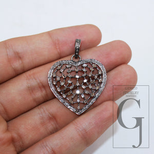Baguette diamond designer heart love pendant Rosecut pave diamond pendant 925 sterling silver handmade finish diamond charm necklace pendant