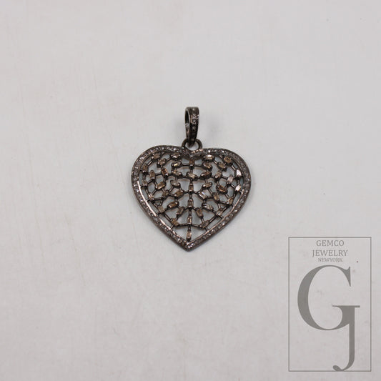 Baguette diamond designer heart love pendant Rosecut pave diamond pendant 925 sterling silver handmade finish diamond charm necklace pendant
