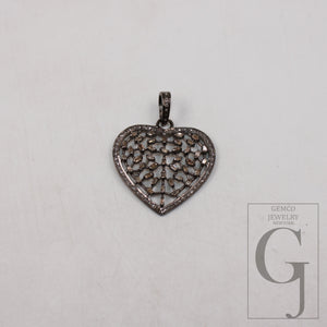 Baguette diamond designer heart love pendant Rosecut pave diamond pendant 925 sterling silver handmade finish diamond charm necklace pendant