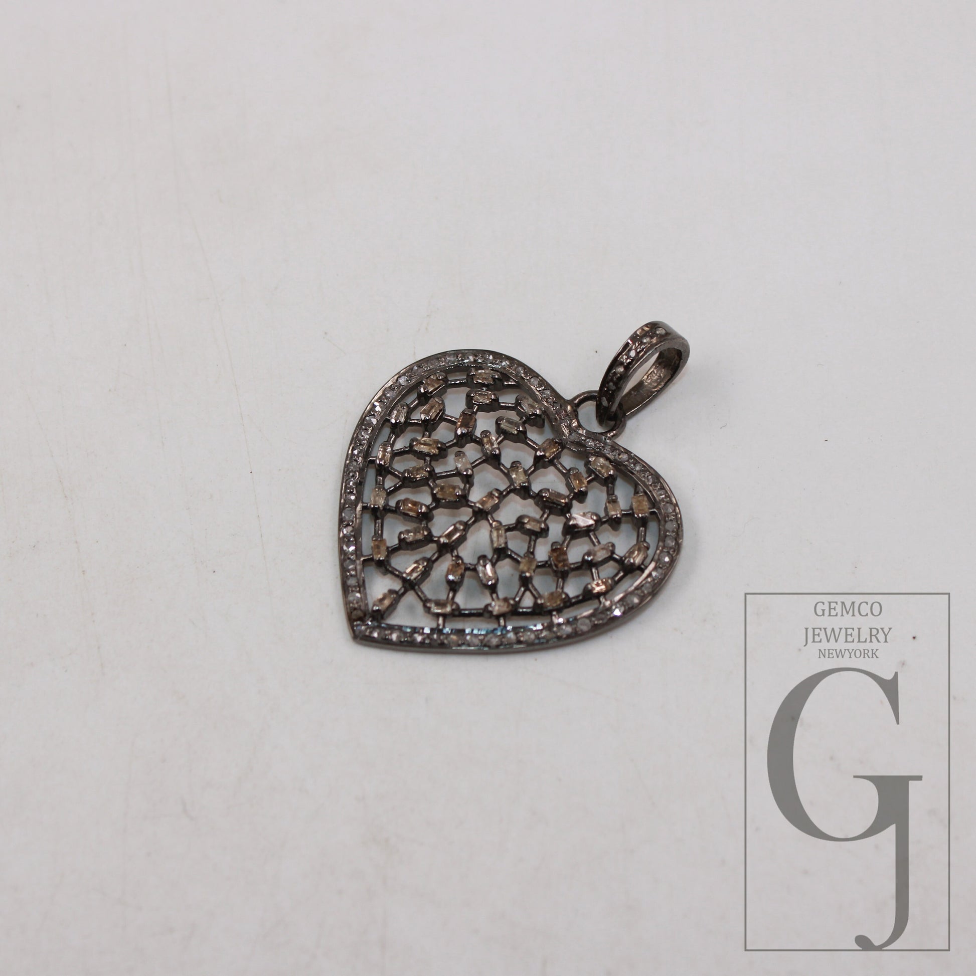 Baguette diamond designer heart love pendant Rosecut pave diamond pendant 925 sterling silver handmade finish diamond charm necklace pendant