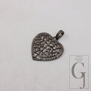Baguette diamond designer heart love pendant Rosecut pave diamond pendant 925 sterling silver handmade finish diamond charm necklace pendant