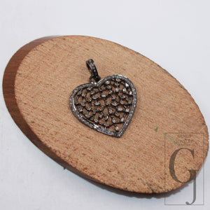 Baguette diamond designer heart love pendant Rosecut pave diamond pendant 925 sterling silver handmade finish diamond charm necklace pendant
