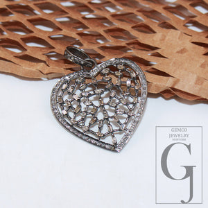 Baguette diamond designer heart love pendant Rosecut pave diamond pendant 925 sterling silver handmade finish diamond charm necklace pendant