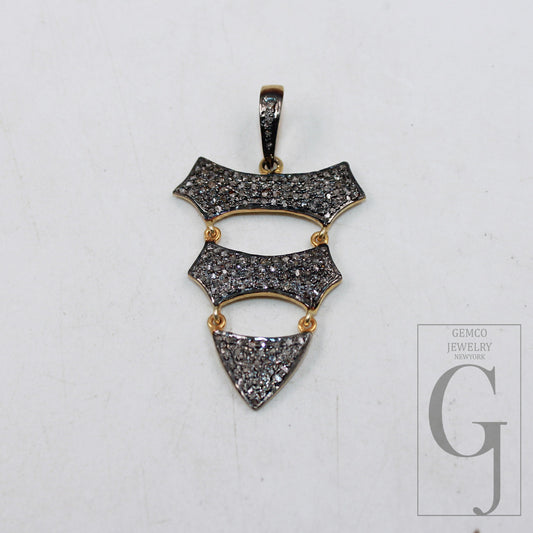 1pc Dangling designer pendant Rosecut pave diamond pendant 925 sterling silver  handmade finish diamond charms necklace pendant jewelry
