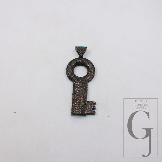 Key pendant design brilliant cut diamond pave diamond pendant 925 sterling silver handmade finish beautiful diamond jewelry pendant jewelry