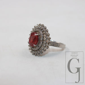 Beautiful Red ruby ring designer Rosecut pave diamond rings 925 sterling silver handmade silver finish ruby diamond statement ring jewelry