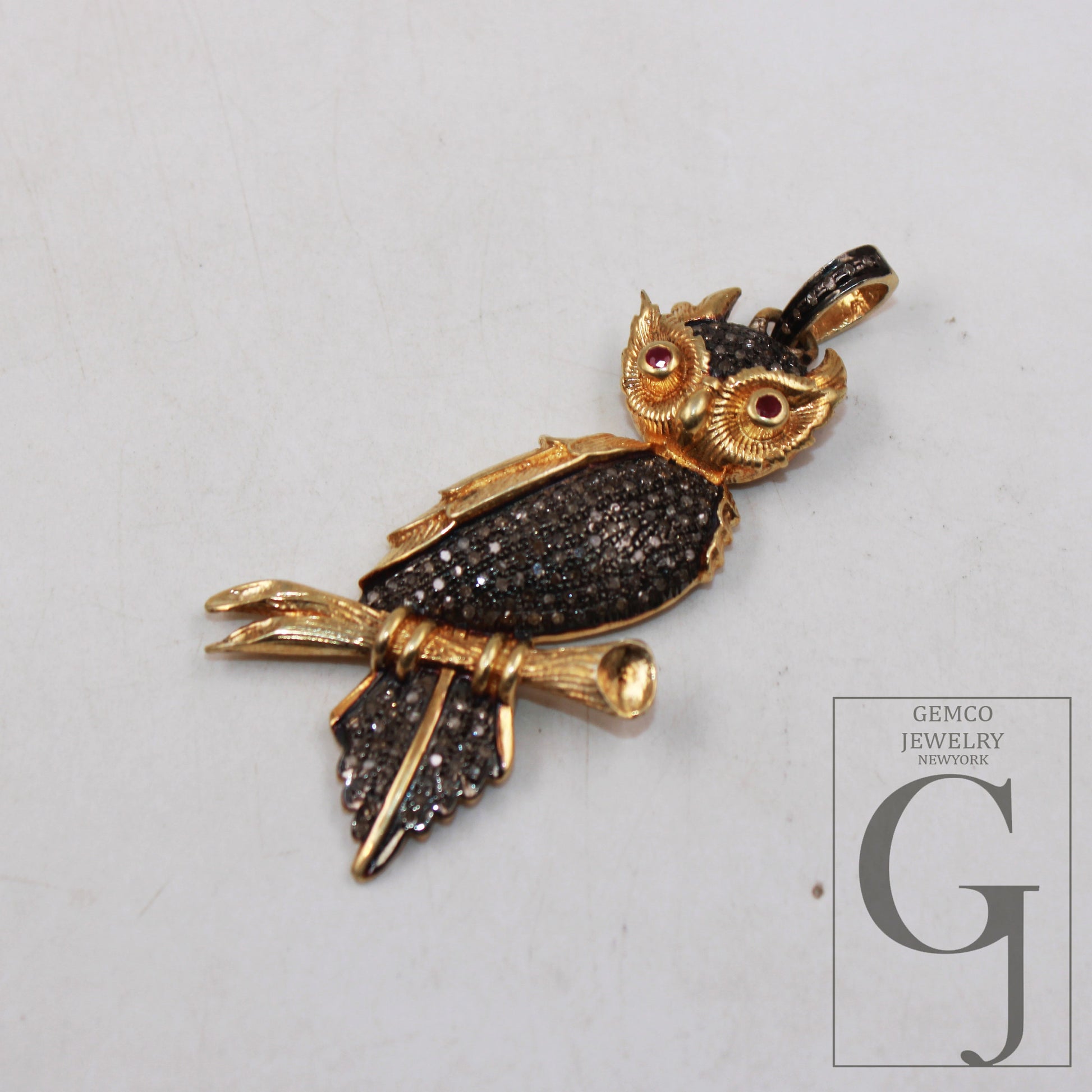 Pave diamond rosecut pendant 925 sterling silver pendant handmade diamond pendant designer animal figure golden owl shaped diamond pendant