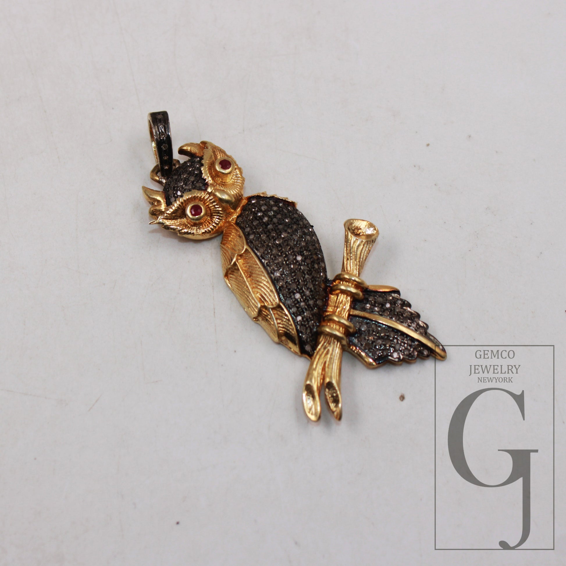 Pave diamond rosecut pendant 925 sterling silver pendant handmade diamond pendant designer animal figure golden owl shaped diamond pendant