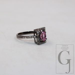 1pc Beautiful Pink Tourmaline Ring Designer Rosecut Pave Diamond Rings 925 Sterling Silver Handmade Silver Finish Diamond Gift Ring Jewelry