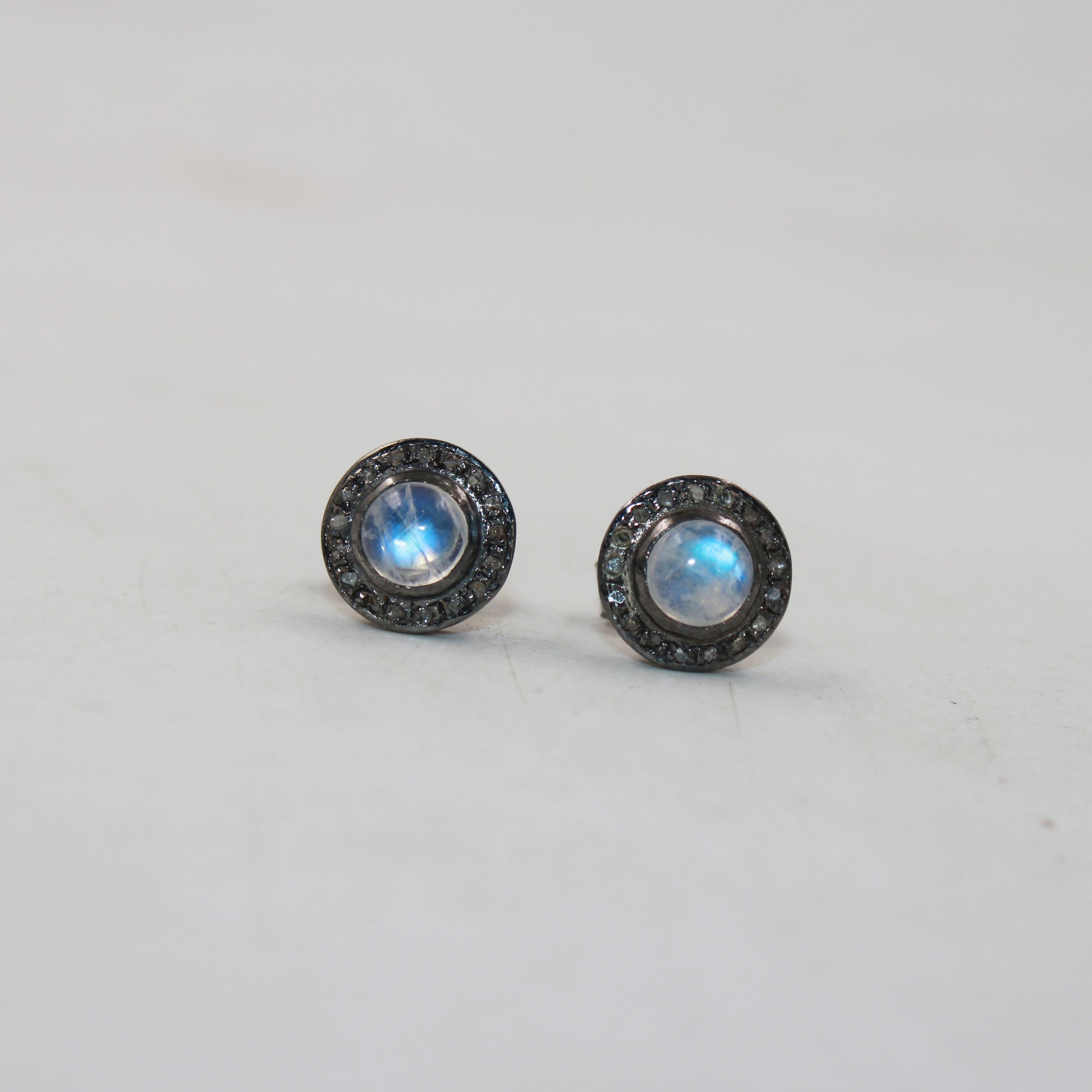 Pave Diamond Moonstone Stud Earring Pave Diamond Earring 925 Sterling Silver Earring Pave Diamond Silver Earring Diamond Earring Jewelry