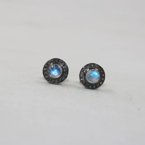 Pave Diamond Moonstone Stud Earring Pave Diamond Earring 925 Sterling Silver Earring Pave Diamond Silver Earring Diamond Earring Jewelry
