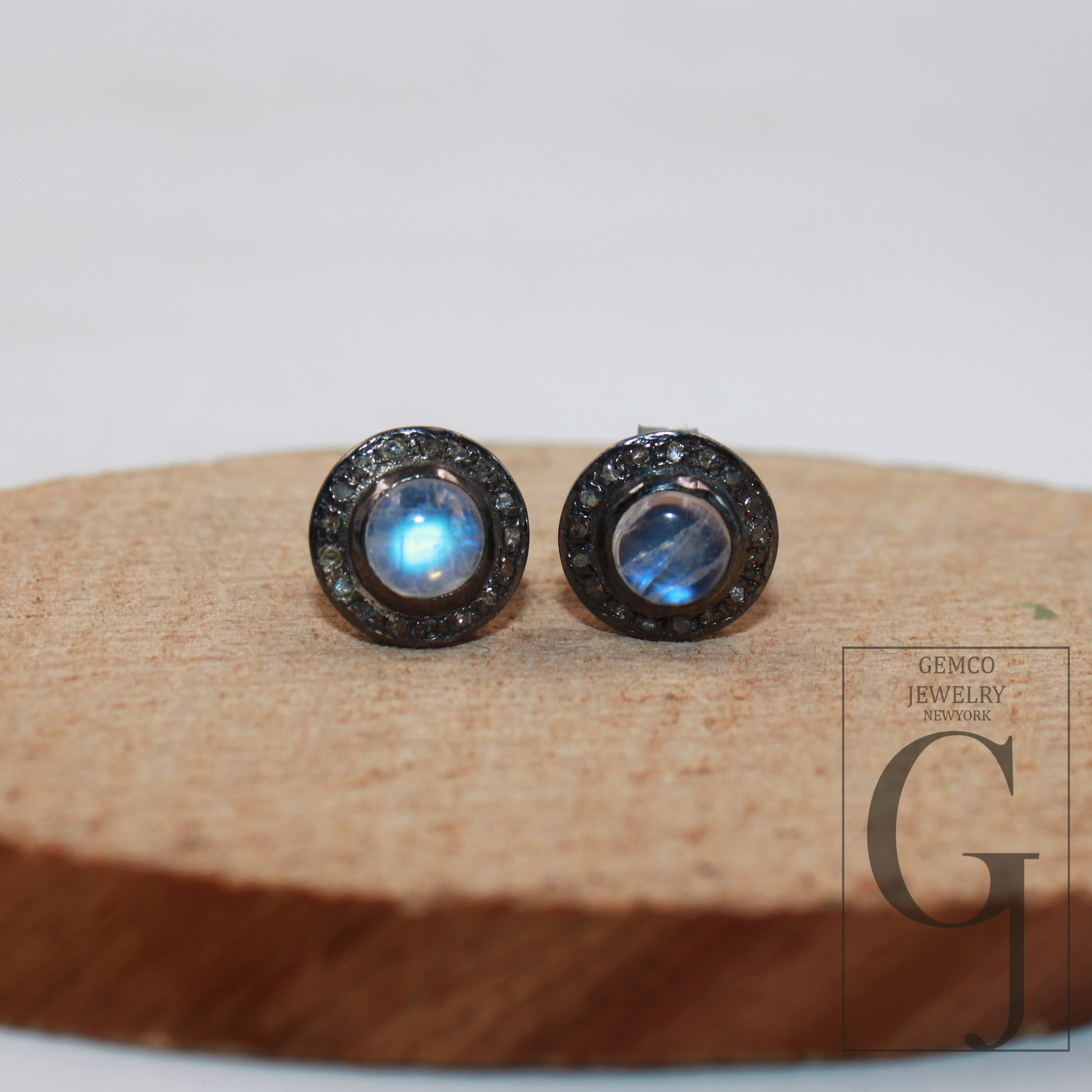Pave Diamond Moonstone Stud Earring Pave Diamond Earring 925 Sterling Silver Earring Pave Diamond Silver Earring Diamond Earring Jewelry