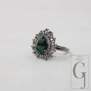 Beautiful green tourmaline ring designer Rosecut pave diamond rings 925 sterling silver handmade silver finish Baguette diamond ring jewelry