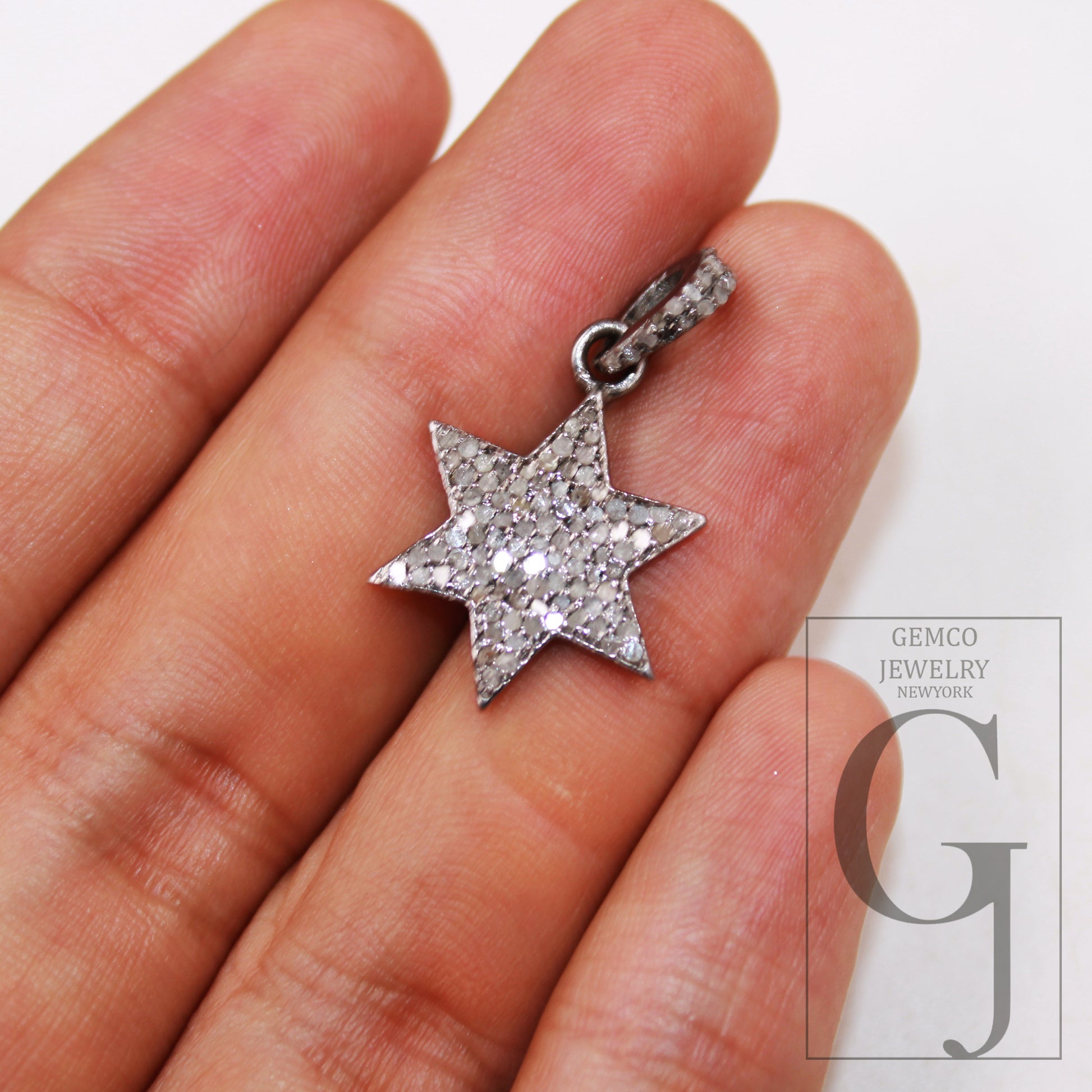 1pc Beautiful designer star pendant Rosecut pave diamond pendant 925 sterling silver handmade finish diamond charm necklace pendant jewelry