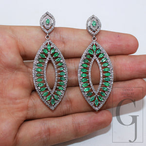 Oxidized look emerald earring designer Rosecut pave diamond earrings 925 sterling silver handmade silver finish diamond earring jewelry